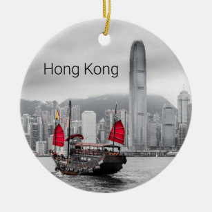 Décoration En Céramique Hong Kong Island Skyline Vintage Panorama Souvenir