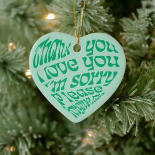 Décoration En Céramique Ho'oponopono Texte en forme de coeur vert