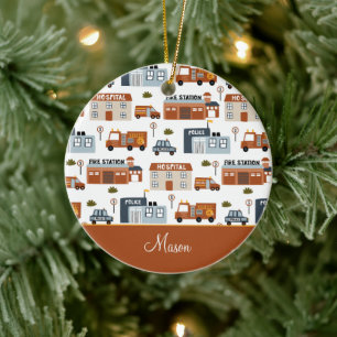 Décoration En Céramique Hôpital, incendie, police Ville Motif Noël enfant