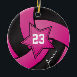 Décoration En Céramique Hot rose et Black Star Volleyball<br><div class="desc">Ornement de volley-ball rose. Un grand cadeau pour un joueur de volley-ball, un fan de volley-ball ou un entraîneur d'équipe de volley-ball, un design sportif amusant. Plus de couleurs sont disponibles si vous ne trouvez pas vos couleurs, s'il vous plaît contactez-moi. Un ornement de basket-ball prêt à vous personnaliser. ⭐...</div>