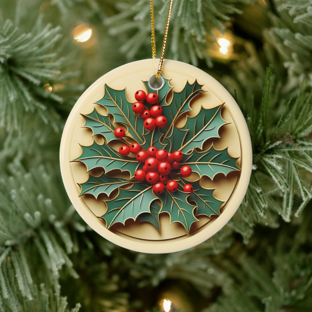 Décoration En Céramique Houx de Noël personnalisé (Arbre)