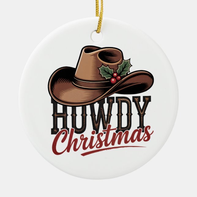 Décoration En Céramique Howdy Christmas Cowboy Hat – Western Holiday Decor (Devant)