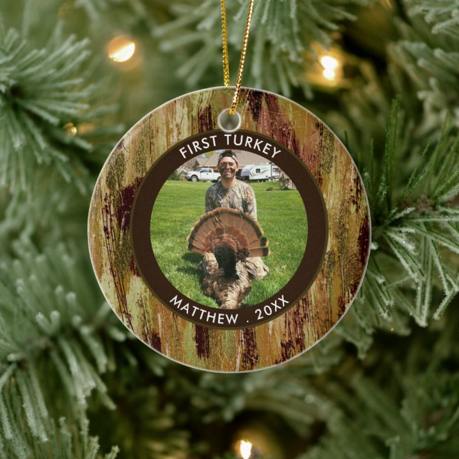 Décoration En Céramique Hunter FIRST TURKEY Photo Brown Green Personnalisé (Arbre)