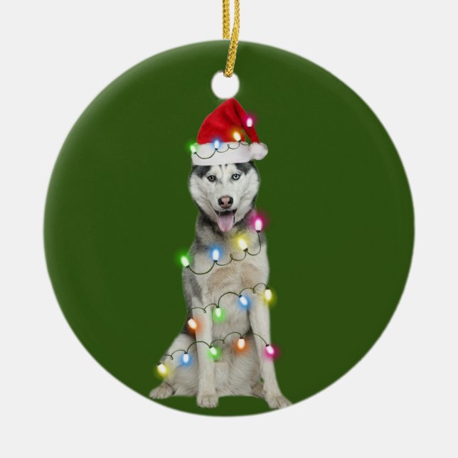 Décoration En Céramique husky Avec Noël Scafts Santa Hat Cadeau (Devant)