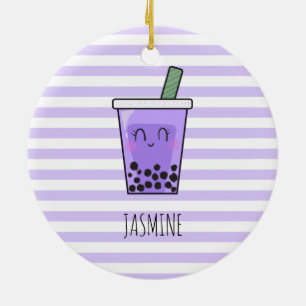 Décoration En Céramique I Love Boba Kawaii Bubble Tea Taro Ube Purple