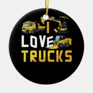 Décoration En Céramique I Love Trucks Excavator Bulldozer Construction Veh