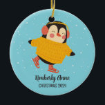 Décoration En Céramique Ice Skating Penguin Christmas Snowy Winter Holiday<br><div class="desc">Cute cartoon animal ornament for kids and children. Perfect for first Christmas celebration with family. You can customize the text for any occasion.</div>