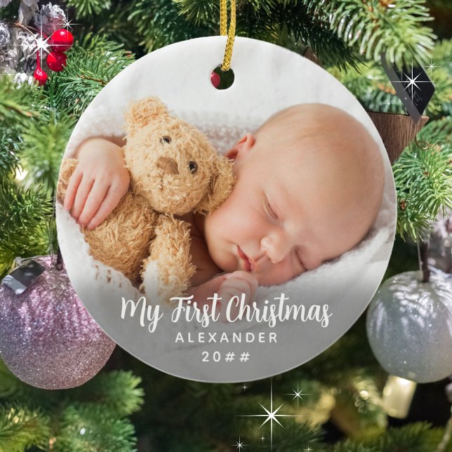 Décoration En Céramique Idéal et intemporel Mon premier Noël (Front shown. Personalize with your child's photo on the front AND back. Add a name and year. )