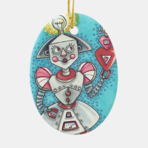 Décoration En Céramique IDÉE LUMINEUSE FILLE ROBOT ORNAMENT Oval