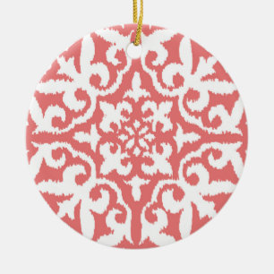 Décoration En Céramique Ikat damask pattern - Coral rose et blanc