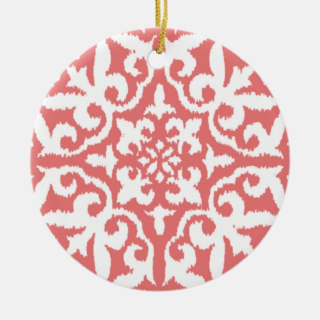 Décoration En Céramique Ikat damask pattern - Coral rose et blanc (Devant)