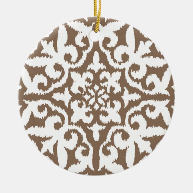 Décoration En Céramique Ikat damask pattern - Taupe Tan et Blanc (Devant)