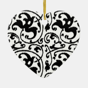 Décoration En Céramique Ikat Floral Damask - Blanc et Noir
