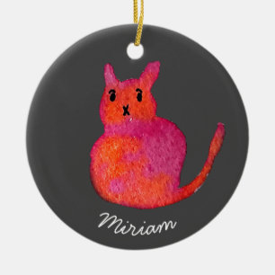 Décoration En Céramique Illustration aquarelle de chat fantaisiste rose mi