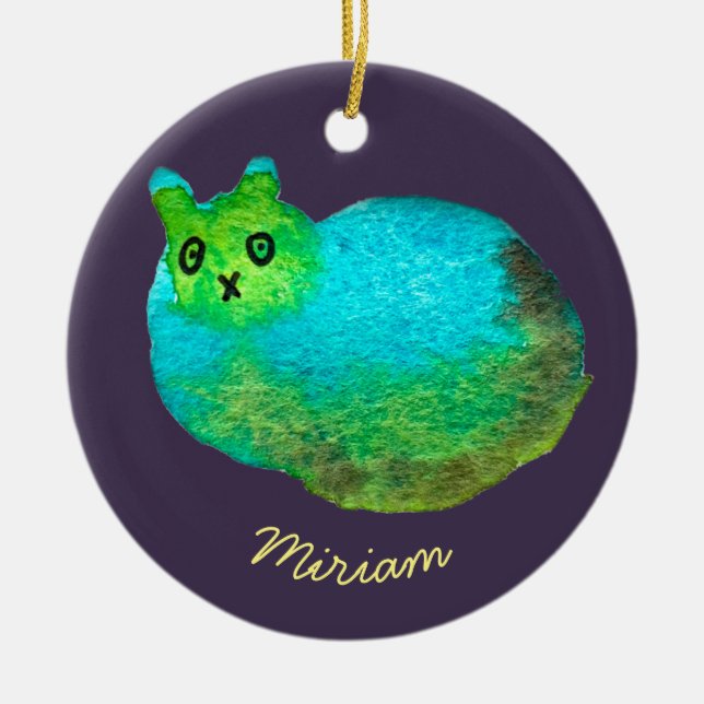 Décoration En Céramique Illustration d'art de chat gras bleu mignon (Devant)