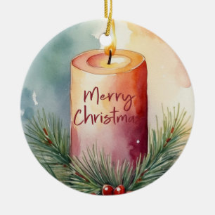 Décoration En Céramique Illustration de bougie festive de Noël à l'aquarel