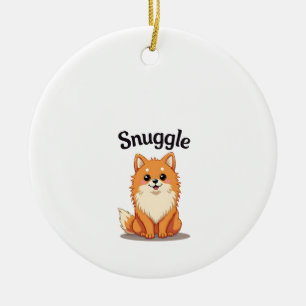 Décoration En Céramique Illustration de chien mignon Pomeranian câlin vint