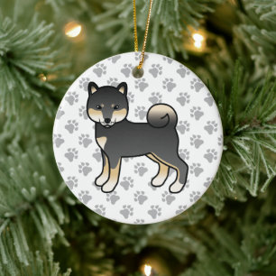 Décoration En Céramique Illustration de chien Shiba Inu noir et feu de sty