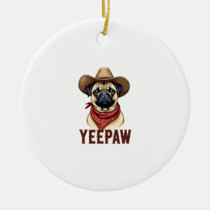 Décoration En Céramique Illustration de chien western YeePaw Pug cowboy vi