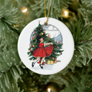 Décoration En Céramique Illustration de Christmas Girl Vintage