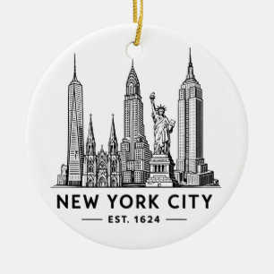 Décoration En Céramique Illustration de la skyline de NYC avec la Statue d