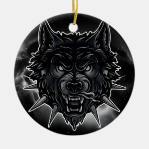 Décoration En Céramique Illustration de loup féroce avec collier à pointes