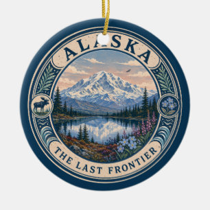 Décoration En Céramique Illustration de paysage d'Alaska Badge d'art de vo
