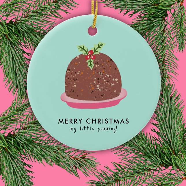 Décoration En Céramique Illustration de pudding moderne de Noël (Cute 'My Little Pudding' Christmas ornament)