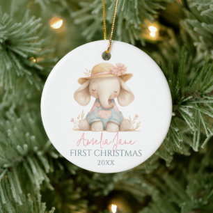 Décoration En Céramique Illustration d'éléphant mignon fille premier Noël