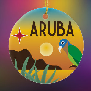 Décoration En Céramique Illustration des Caraïbes colorée d'Aruba