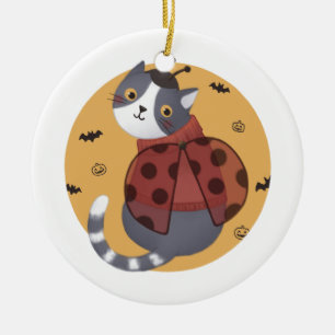 Décoration En Céramique Illustration d'Halloween : Ladybug Cat