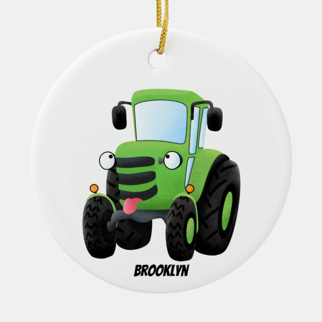 Décoration En Céramique Illustration du joli joyeux tracteur agricole vert (Devant)