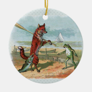 Décoration En Céramique Illustration fantaisiste de renard et de grenouill