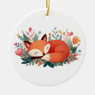 Décoration En Céramique Illustration Florale Renard Endormi Mignonne