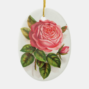 Décoration En Céramique Illustration Florale Rose Rose Antique Cottagecore