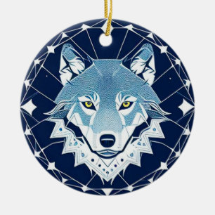 Décoration En Céramique Illustration géométrique d'un loup
