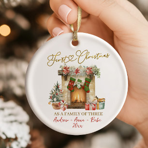 Décoration En Céramique Illustration Premier Noël en Famille de Trois