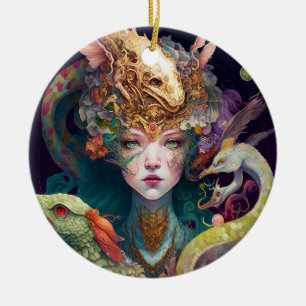 Décoration En Céramique Imaginaire Art Dragon Goddess Queen