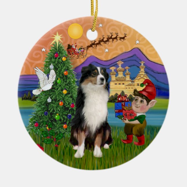 Décoration En Céramique Imaginaire de Noël - Tri Australian Shepherd (Devant)