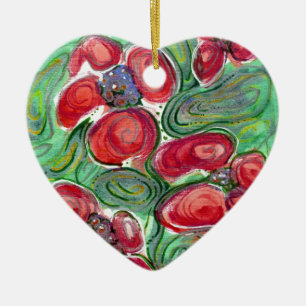 Décoration En Céramique Imaginaire Fleurs rouges