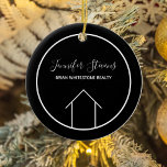 Décoration En Céramique Immobilier Moderne Noir Maison Blanche<br><div class="desc">Cet ornement moderne de Noël de réacteur est fait sur mesure avec le nom de votre entreprise immobilière sous le nom de l'agent dans la typographie chic. Ce design minimaliste noir et blanc présente un dessin simple d'une maison. Un cadeau contemporain pour un agent qui travaille pour vous aider à...</div>
