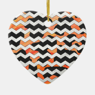 Décoration En Céramique Impression vache noir et orange chevron