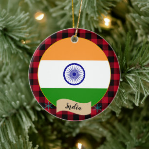 Décoration En Céramique Inde, Plaid de buffle rouge et drapeau indien
