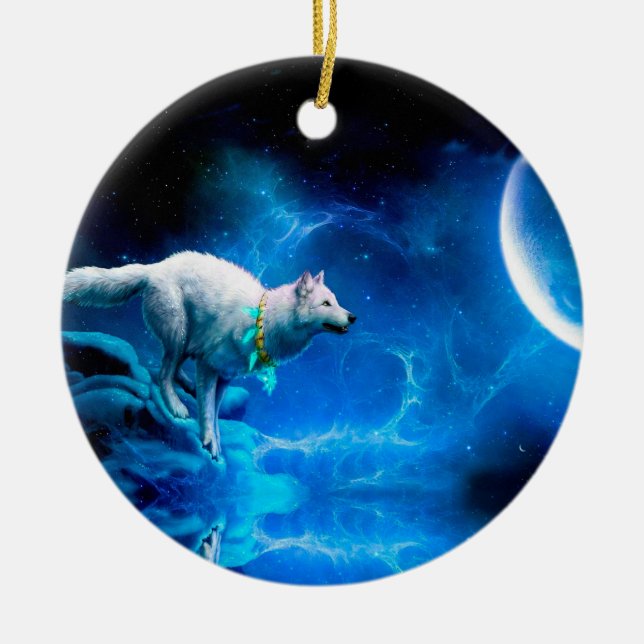 Décoration En Céramique Indian wolf and the full moon (Devant)