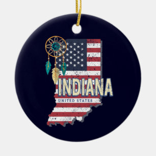 Décoration En Céramique Indiana State United States Retro Map Vintage USA