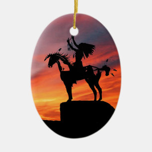 Décoration En Céramique Indien d'Amerique et cheval indigènes