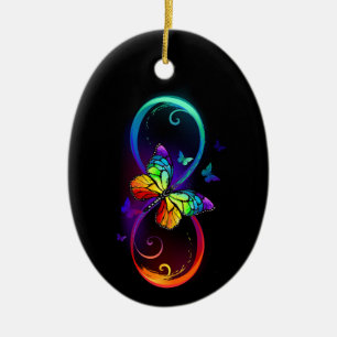 Décoration En Céramique Infini vibrant avec papillon arc-en-ciel sur fond