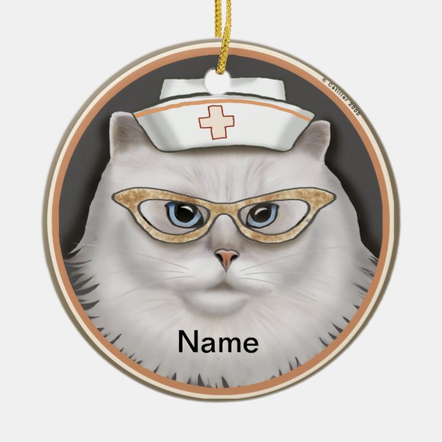 Décoration En Céramique infirmière au chat persan  (Devant)