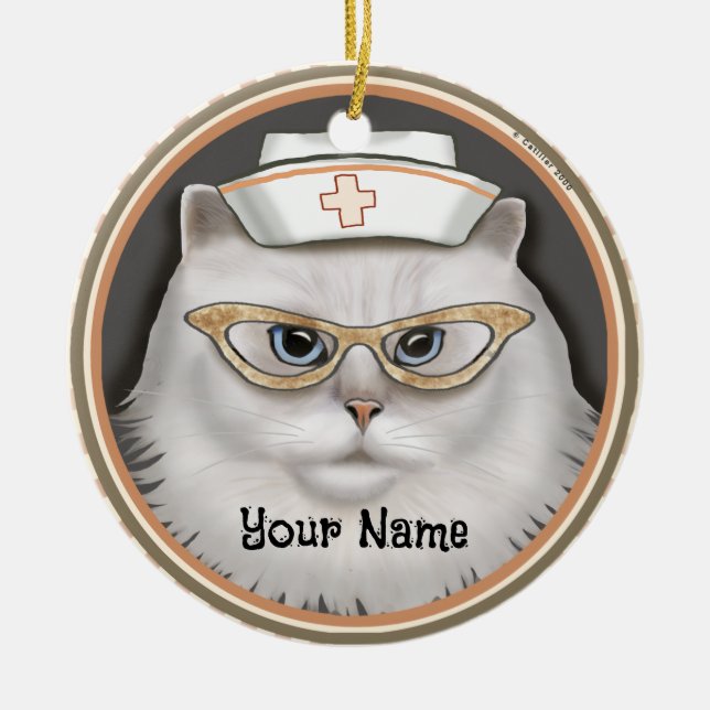 Décoration En Céramique Infirmière Chat Persan  (Devant)