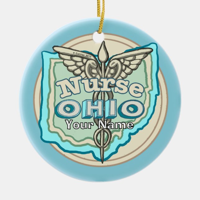 Décoration En Céramique Infirmière de l'Ohio Caduceus (Devant)